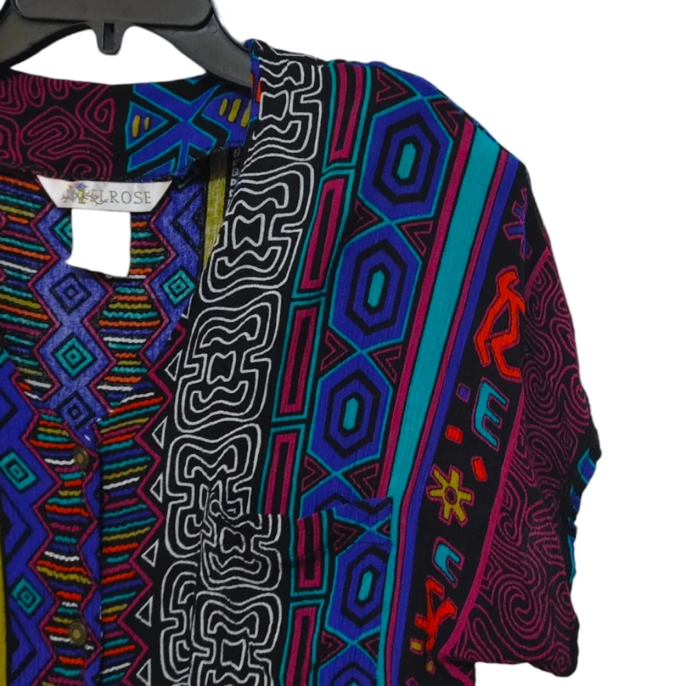 Vintage Melrose Colorful 80s Button Front Shoulder Pad Shirt Womens Size Small S - Picture 3 of 6